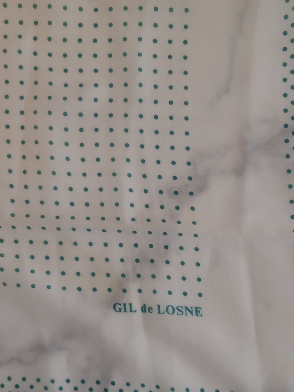 White Scarf with Teal Dot Pattern